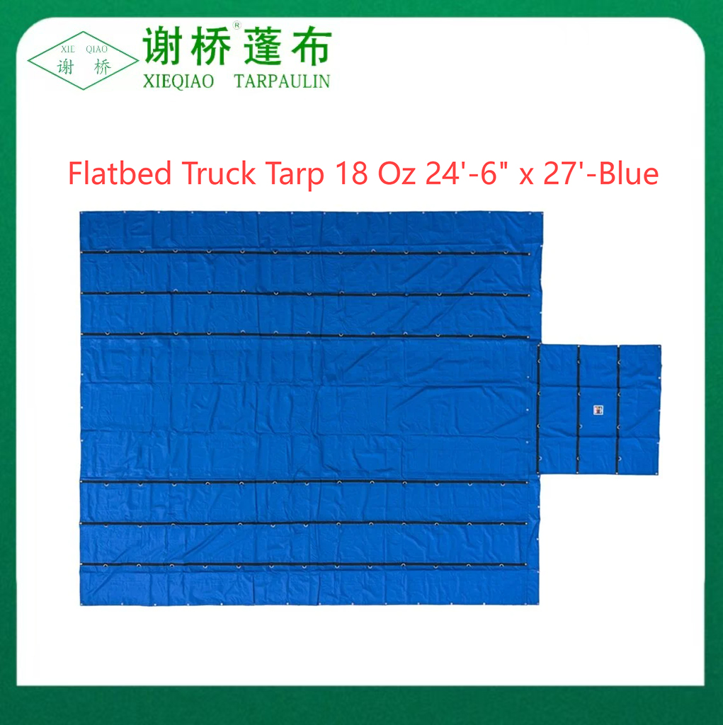 ผ้าใบรถบรรทุกขนาด 18oz Flatbed 24 "-6" "x27" (8 "ลดลง) -blue