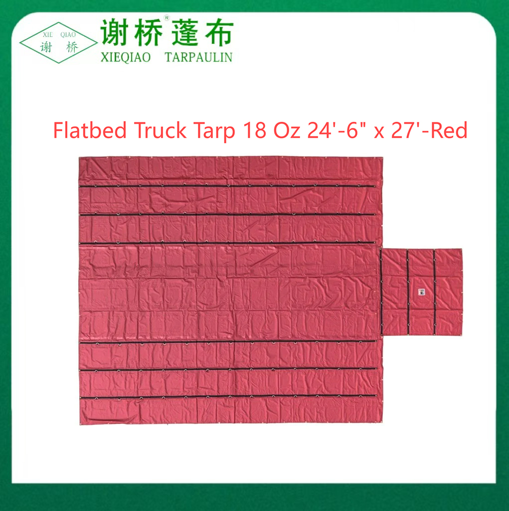 ผ้าใบรถบรรทุกขนาด 18oz Flatbed 24 "-6" "x27" (8 "ลดลง) -red