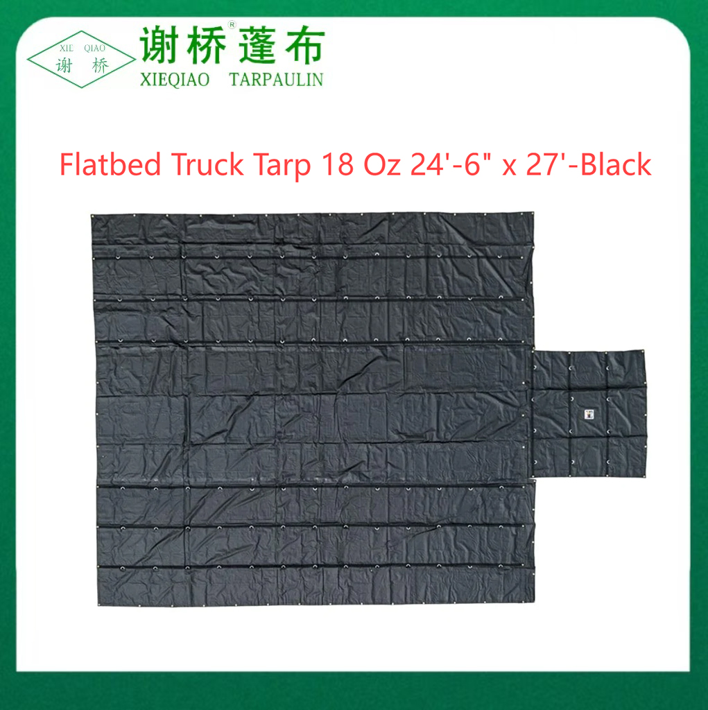 ผ้าใบรถบรรทุกขนาด 18oz Flatbed 24 "-6" "x27" (8 "ลดลง) -black